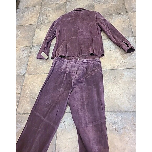 I.E. Jacket Sz 12 & Pants Sz 14, Suit 100% SUEDE Leather, EGGPLANT, Wms NWT - Picture 2 of 16